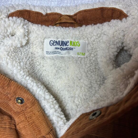 Genuine Kids OshKosh Corduroy Sherpa Lined Snap Button Jacket Rust Brown Sz 12M - Picture 4 of 8